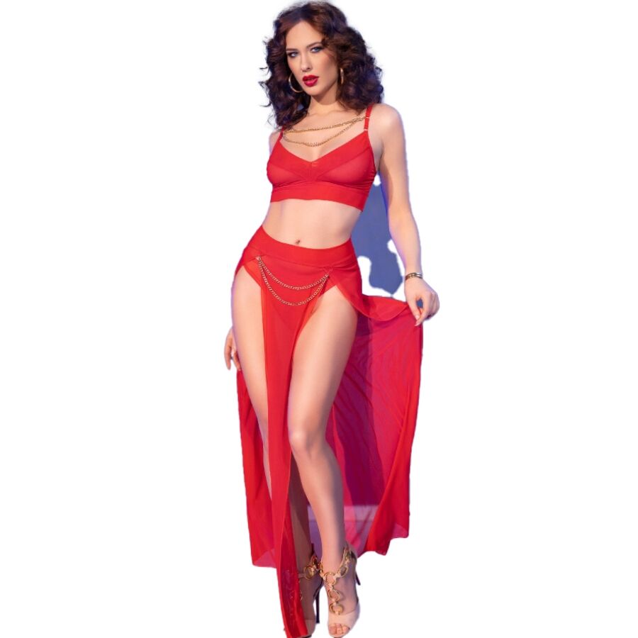 CHILIROSE - CR 4850 RED TOP AND LEGGINGS SET WITH GOLDEN ACCESSORIES S - Amore24