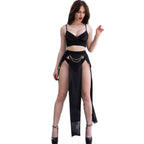 CHILIROSE - CR 4672 BLACK TOP SKIRT AND THONG WITH GOLDEN CHAINS XL - Amore24