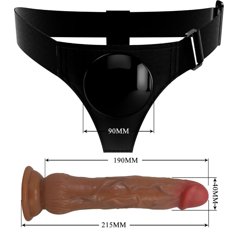 PRETTY LOVE - KYTON UNIVERSAL HARNESS BRIEFS WITH SQUIRTING DILDO 19 CM MULATO - Amore24