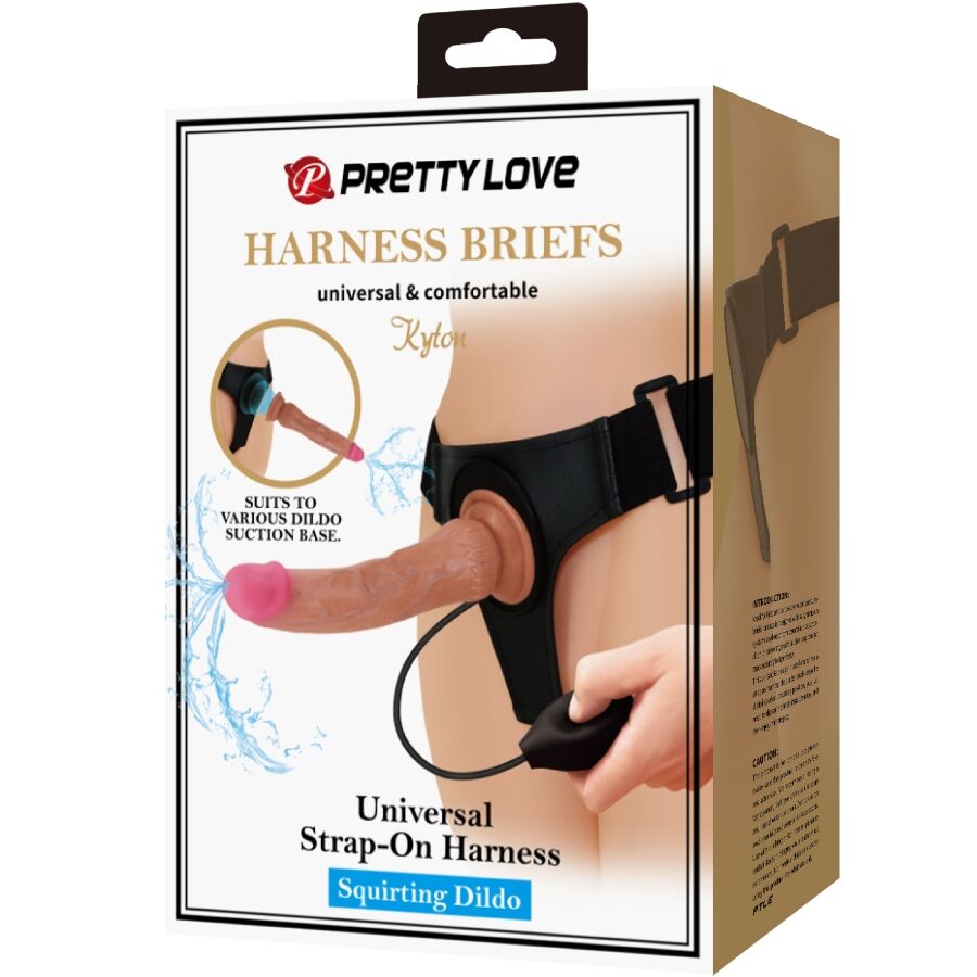 PRETTY LOVE - KYTON UNIVERSAL HARNESS BRIEFS WITH SQUIRTING DILDO 19 CM MULATO - Amore24