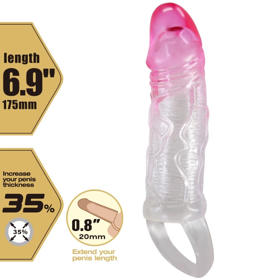 PRETTY LOVE - ODES REALISTIC 2 CM ENLARGEMENT SHEATH FOR PENIS PINK - Amore24