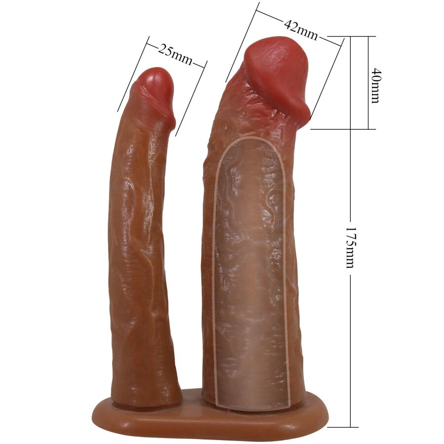 PRETTY LOVE - YAIRON DOUBLE PENIS SLEEVE WITH 4 CM EXTENSION MULATTO - Amore24