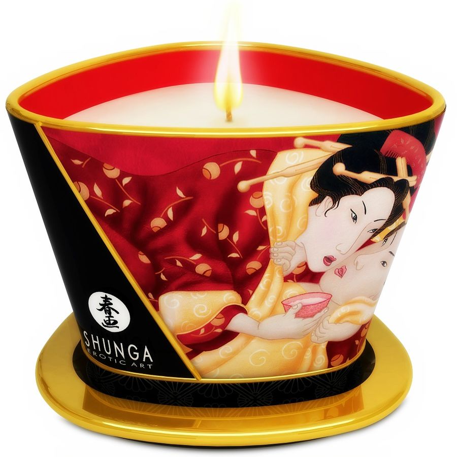 SHUNGA - MINI CARESS BY CANDELIGHT STRAWBERRIES AND CAVA MASSAGE CANDLE 170 ML - Amore24
