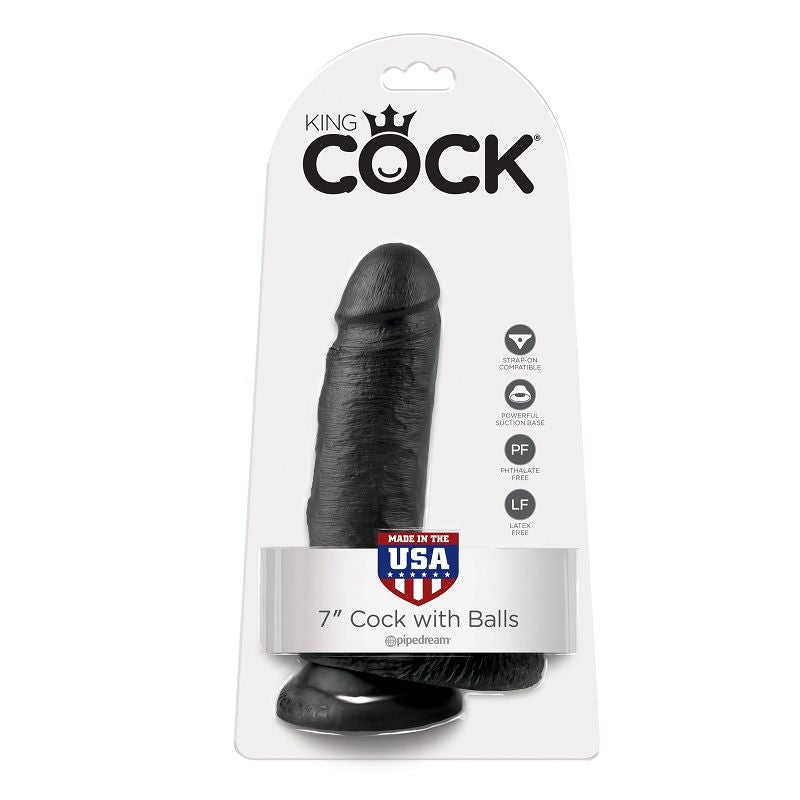 KING COCK - 7 DILDO BLACK WITH BALLS 17.8 CM - Amore24