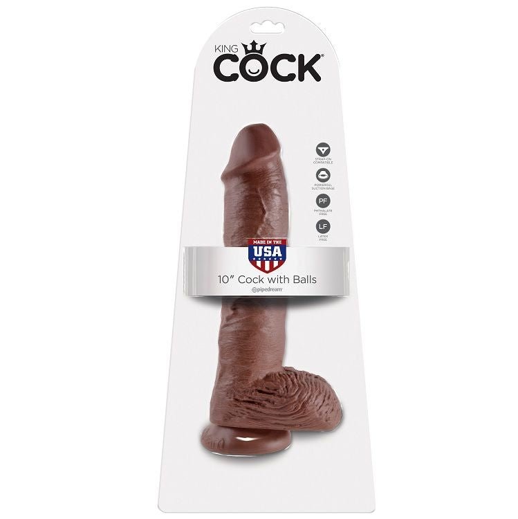 KING COCK - 10 DILDO BROWN WITH BALLS 25.4 CM - Amore24