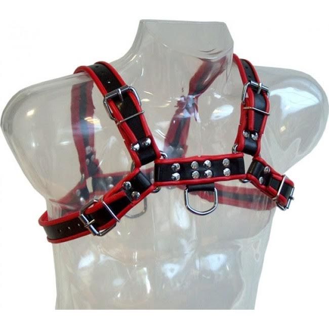 LEATHER BODY - CHAIN HARNESS III BLACK / RED - Amore24