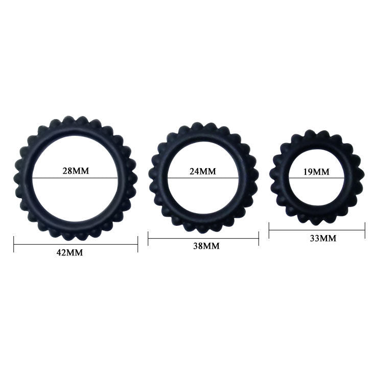 BAILE - TITAN SET 3PCS COCK RING BLACK 2.8 + 2.4 + 1.9 CM - Amore24