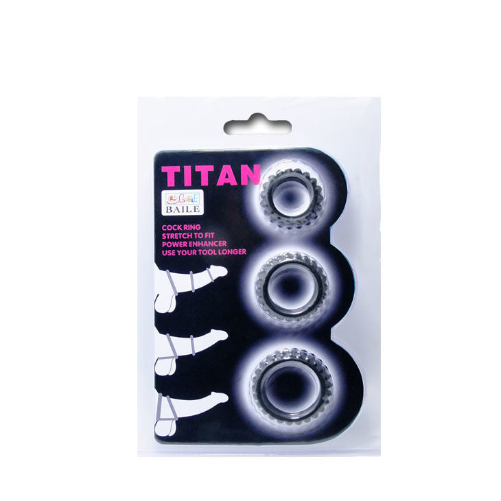 BAILE - TITAN SET 3PCS COCK RING BLACK 2.8 + 2.4 + 1.9 CM - Amore24