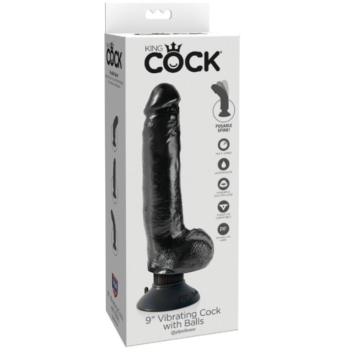 KING COCK - 23 CM VIBRATING COCK WITH BALLS BLACK - Amore24