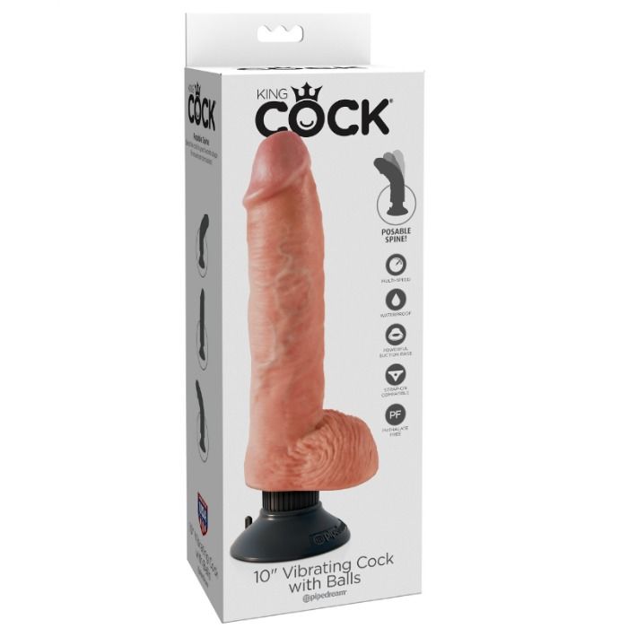 KING COCK - 25.5 CM VIBRATING COCK WITH BALLS FLESH - Amore24
