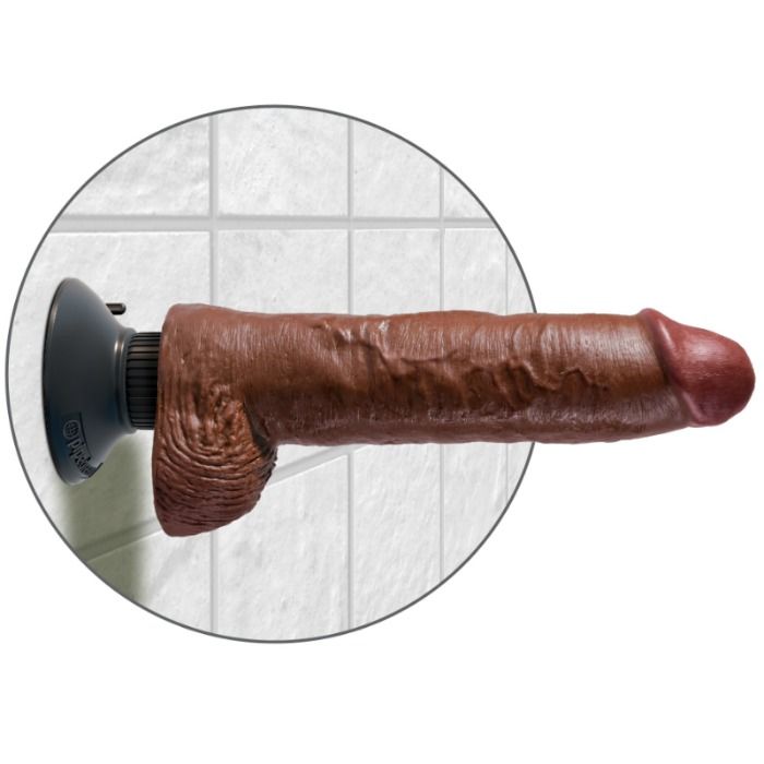 KING COCK - 25.5 CM VIBRATING COCK WITH BALLS BROWN - Amore24