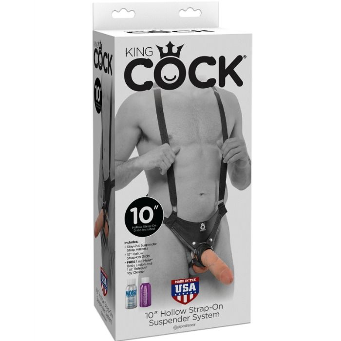 KING COCK - 25.5 CM HOLLOW STRAP-ON SUSPENDER SYSTEM FLESH - Amore24