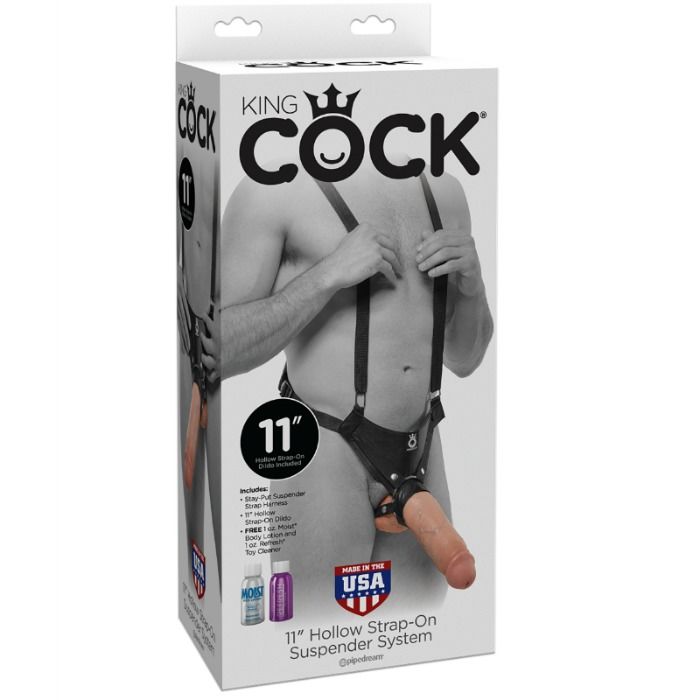 KING COCK - 28 CM HOLLOW STRAP-ON SUSPENDER SYSTEM FLESH - Amore24