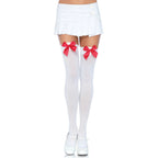 LEG AVENUE - NYLON THIGH HIGHS WITH BOW WHITE / RED - Amore24