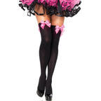 LEG AVENUE - NYLON THIGH HIGHS WITH BOW BLACK / PINK - Amore24
