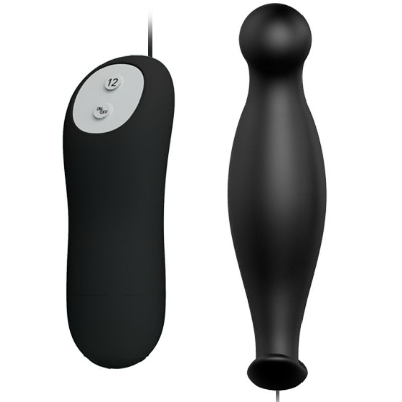 PRETTY LOVE - SILICONE ANAL PLUG 12 VIBRATION MODES BLACK - Amore24