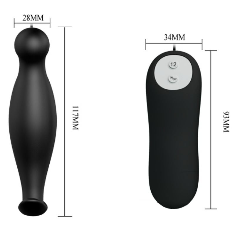 PRETTY LOVE - SILICONE ANAL PLUG 12 VIBRATION MODES BLACK - Amore24