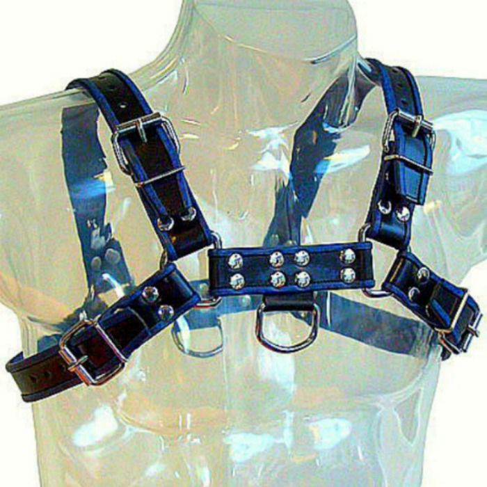 LEATHER BODY - BLUE AND BLACK LEATHER HARNESS CHEST BULLDOG - Amore24