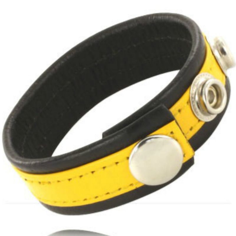 LEATHER BODY - ADJUSTABLE LEATHER STRAP PENIS YELLOW-BLACK - Amore24