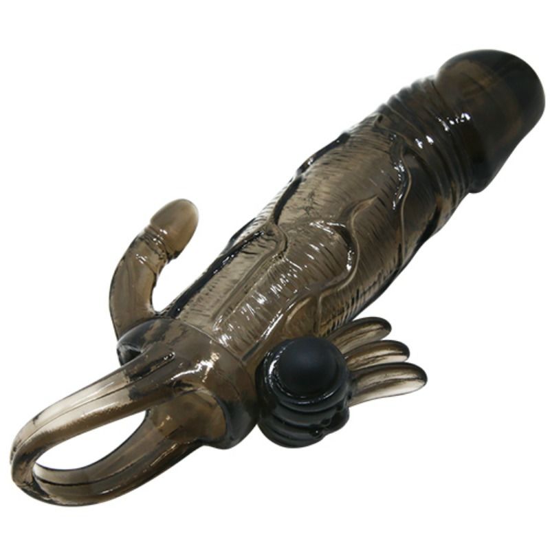 BAILE - BRAVE MAN PENIS COVER WITH CLIT AND ANAL STIMULATION DOUBLE BULLET BLACK 16.5 CM - Amore24