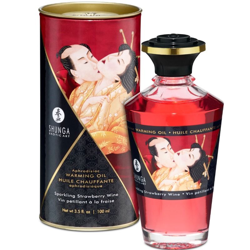 SHUNGA - STRAWBERRIES AND CAVA HEAT EFFECT MASSAGE OIL 100 ML - Amore24