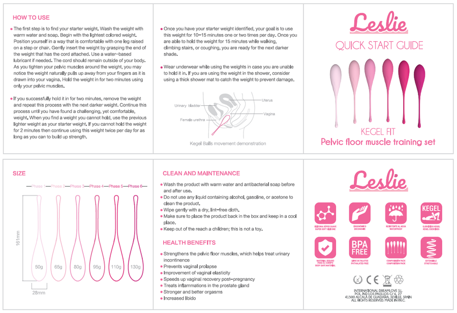 LESLIE - KEGEL FIT PELVIC MUSCLE TRAINING SET 6 WEIGHTS - Amore24