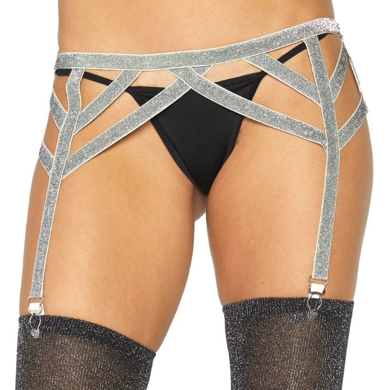 LEG AVENUE - SILVER LUREX ELASTIC GARTER BELT ONE SIZE - Amore24