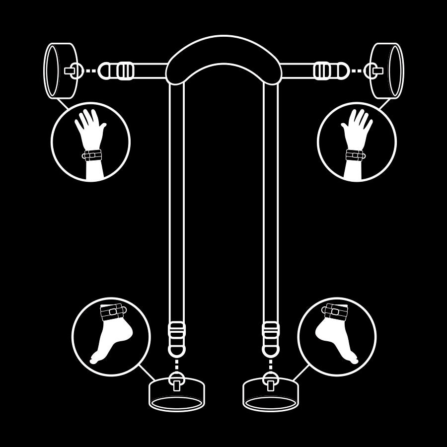 FETISH SUBMISSIVE - MASTER POSITION WITH 4 NOPRENE-LINED HANDCUFFS - Amore24