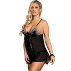 SUBBLIME - BABYDOLL BLACK BEIGE FLORAL LACES S/M - Amore24