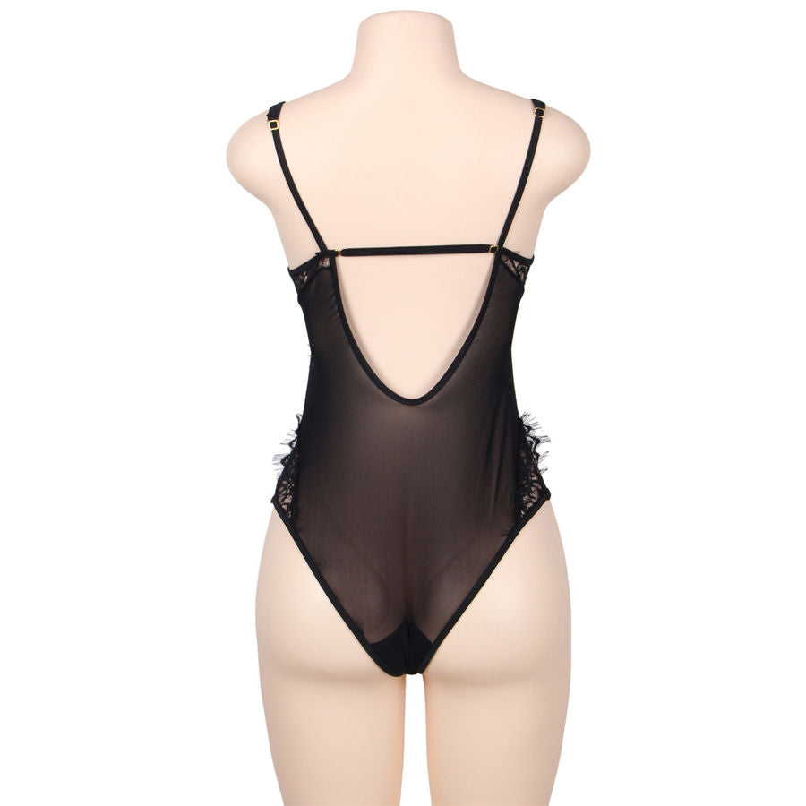 SUBBLIME - QUEEN PLUS FLORAL LACE AND FRINGED BLACK TEDDY - Amore24