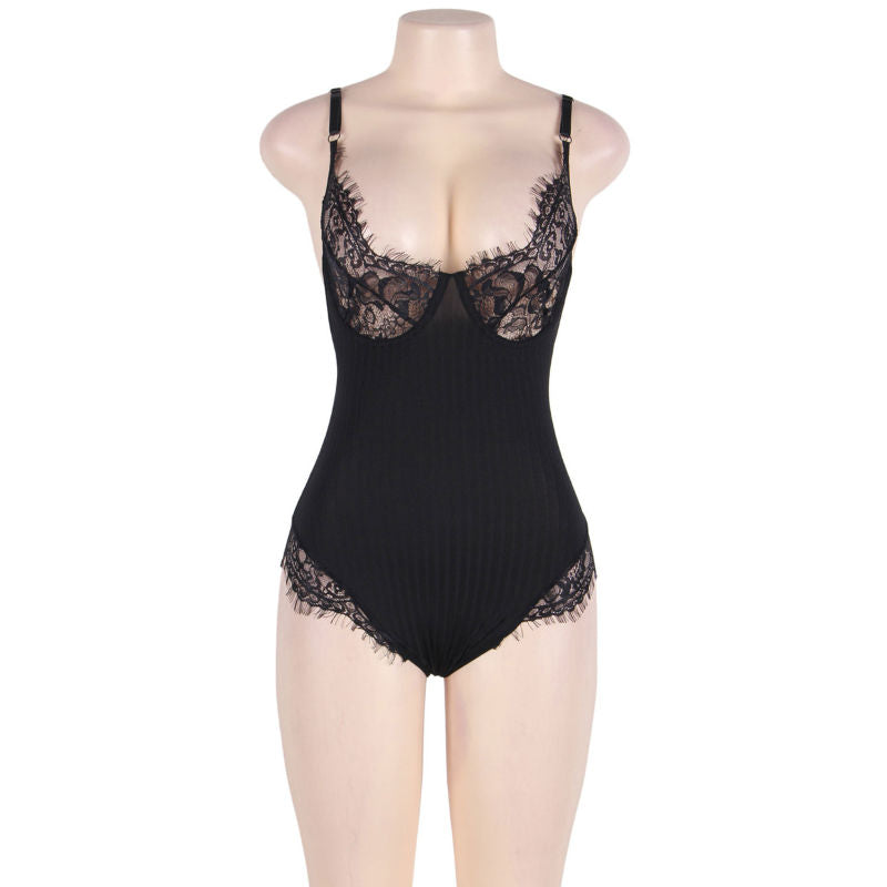 SUBBLIME - QUEEN PLUS TEDDY WITH CLEARS AND FRINGES BLACK - Amore24