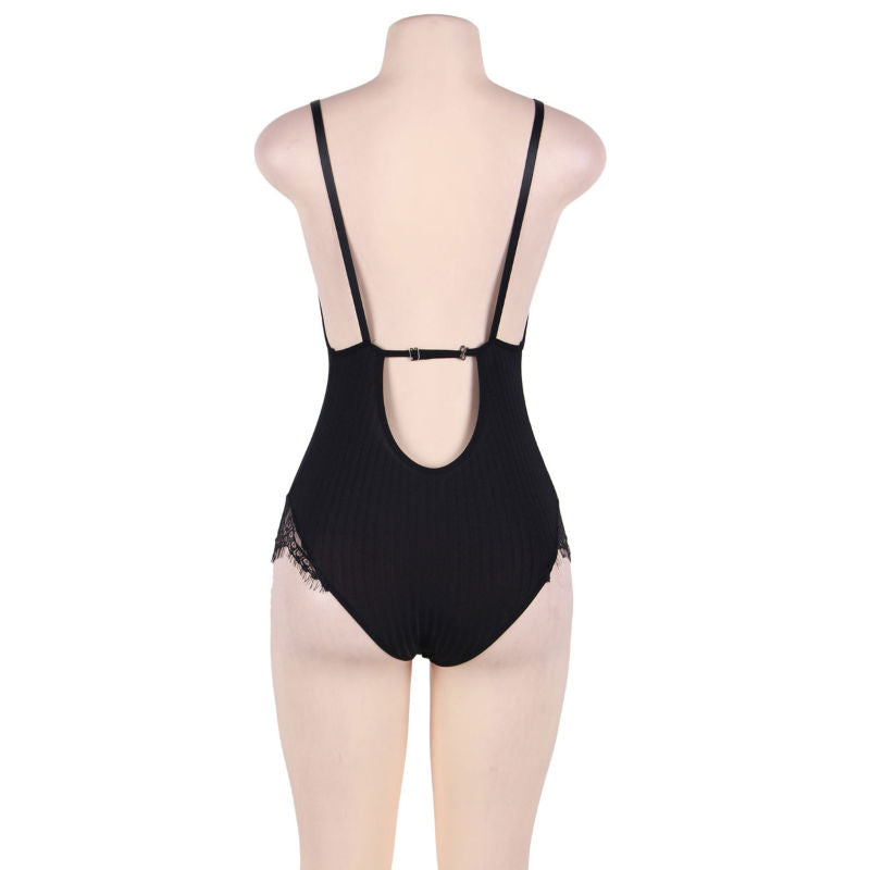 SUBBLIME - QUEEN PLUS TEDDY WITH CLEARS AND FRINGES BLACK - Amore24