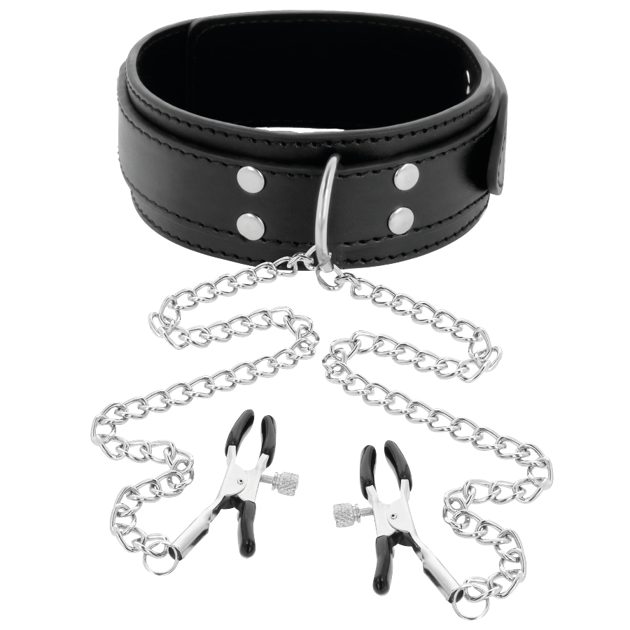 DARKNESS - COLLAR WITH NIPPLE CLAMPS BLACK - Amore24