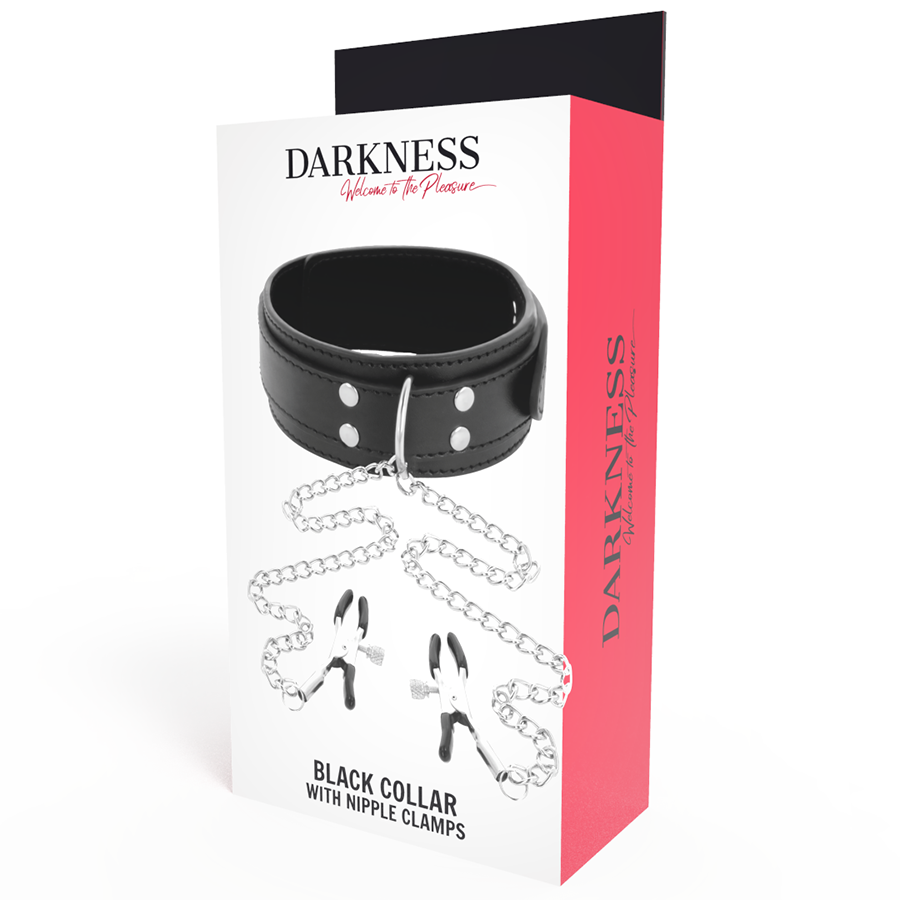 DARKNESS - COLLAR WITH NIPPLE CLAMPS BLACK - Amore24