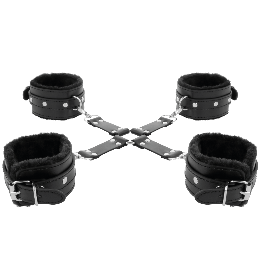 DARKNESS - LEATHER HANDCUFFS FOR FOOT AND HANDS BLACK - Amore24