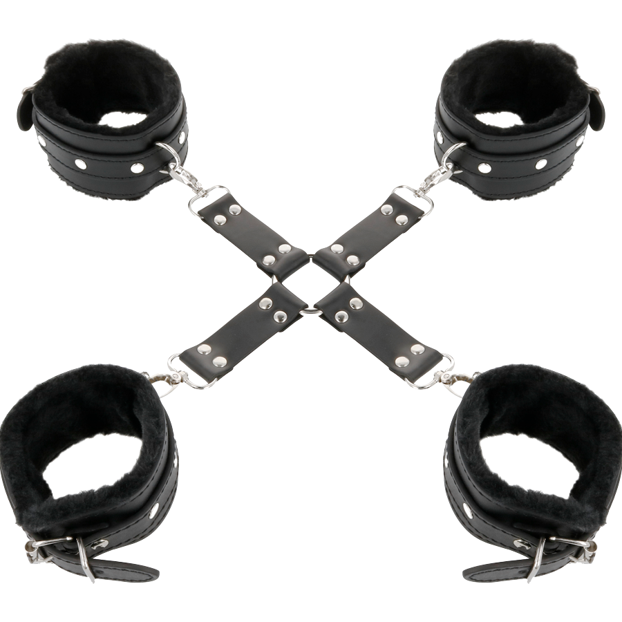 DARKNESS - LEATHER HANDCUFFS FOR FOOT AND HANDS BLACK - Amore24
