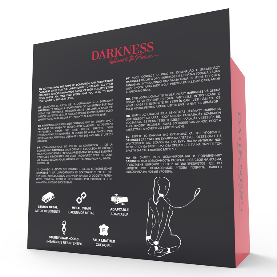DARKNESS - BLACK LEATHER HANDCUFFS AND COLLAR - Amore24