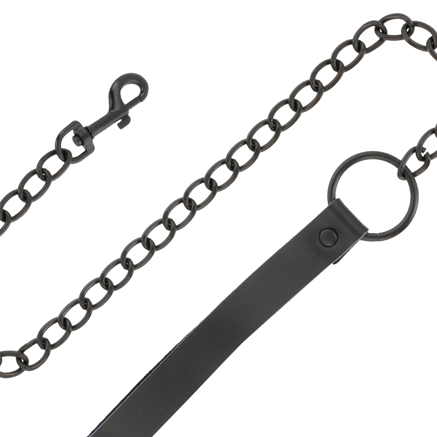 DARKNESS - BLACK LEATHER HANDCUFFS AND COLLAR - Amore24