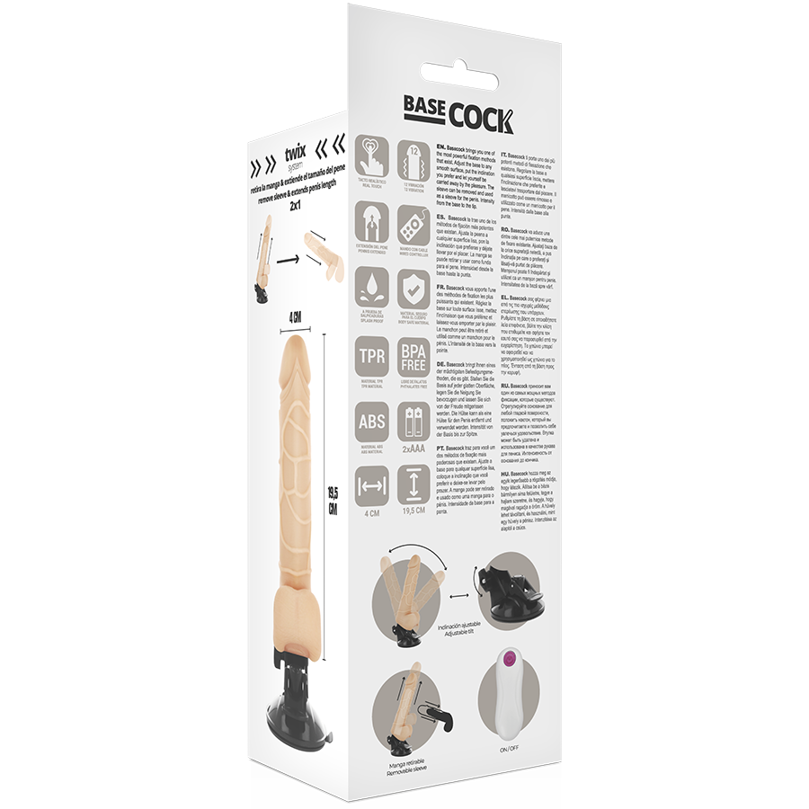 BASECOCK - REALISTIC VIBRATOR REMOTE CONTROL BLACK WITH TESTICLES 19.5 CM -O- 4 CM - Amore24