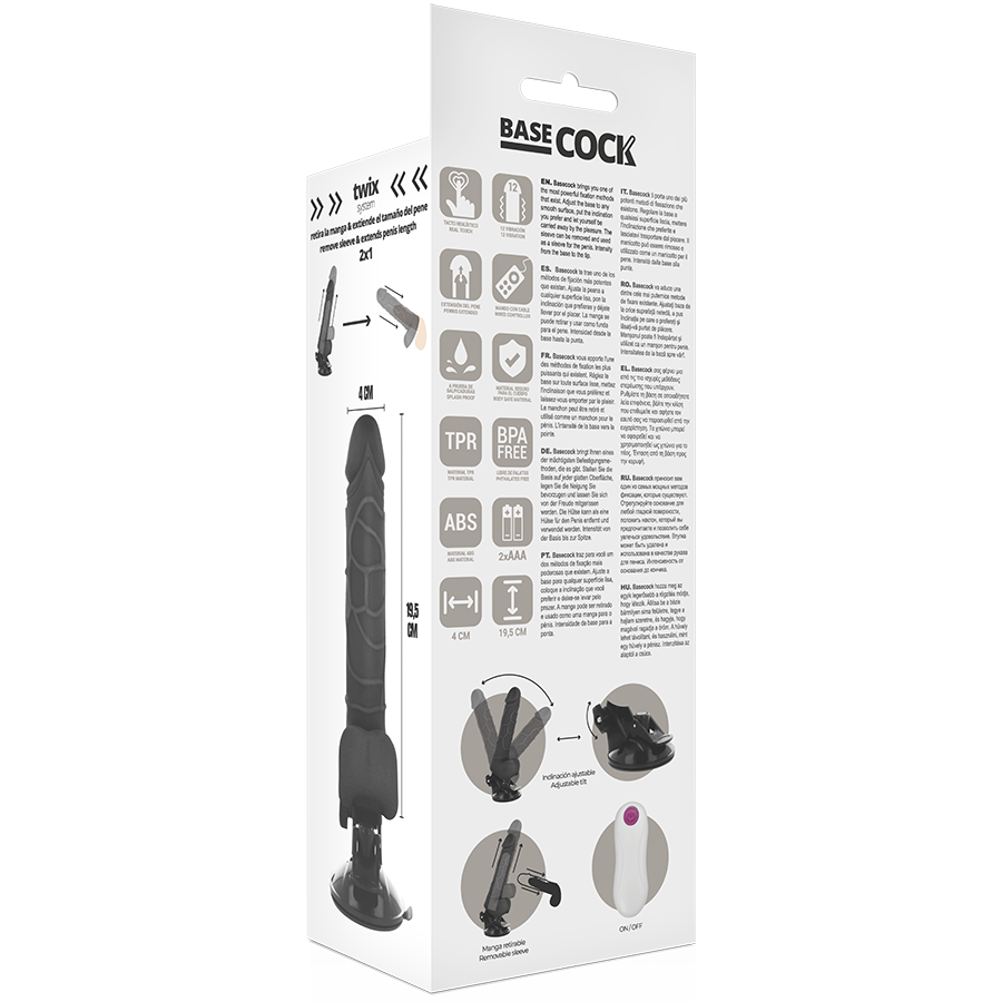 BASECOCK - REALISTIC VIBRATOR REMOTE CONTROL BLACK WITH TESTICLES 19.5 CM -O- 4 CM - Amore24