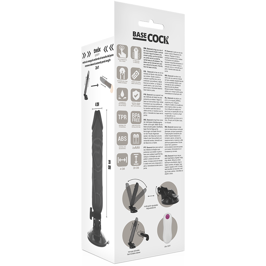 BASECOCK - REALISTIC VIBRATOR REMOTE CONTROL BLACK 20 CM -O- 4 CM - Amore24