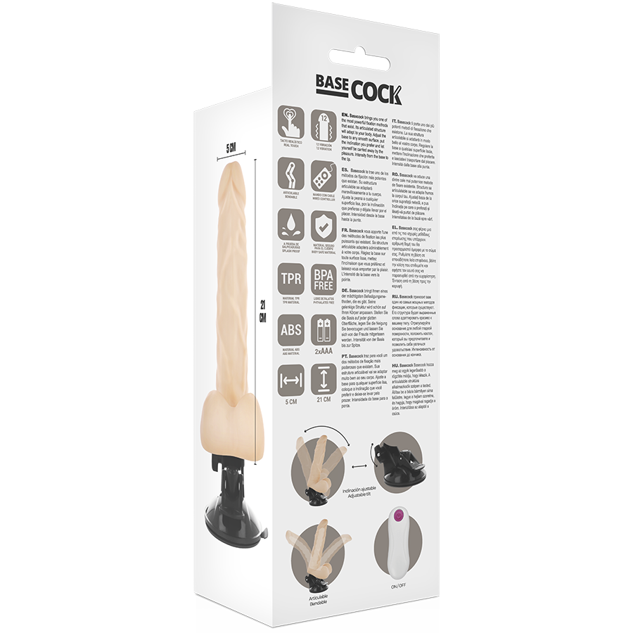 BASECOCK - VIBRADOR ARTICULABLE CONTROL REMOTO NEGRO 21 CM -O- 5 CM - Amore24
