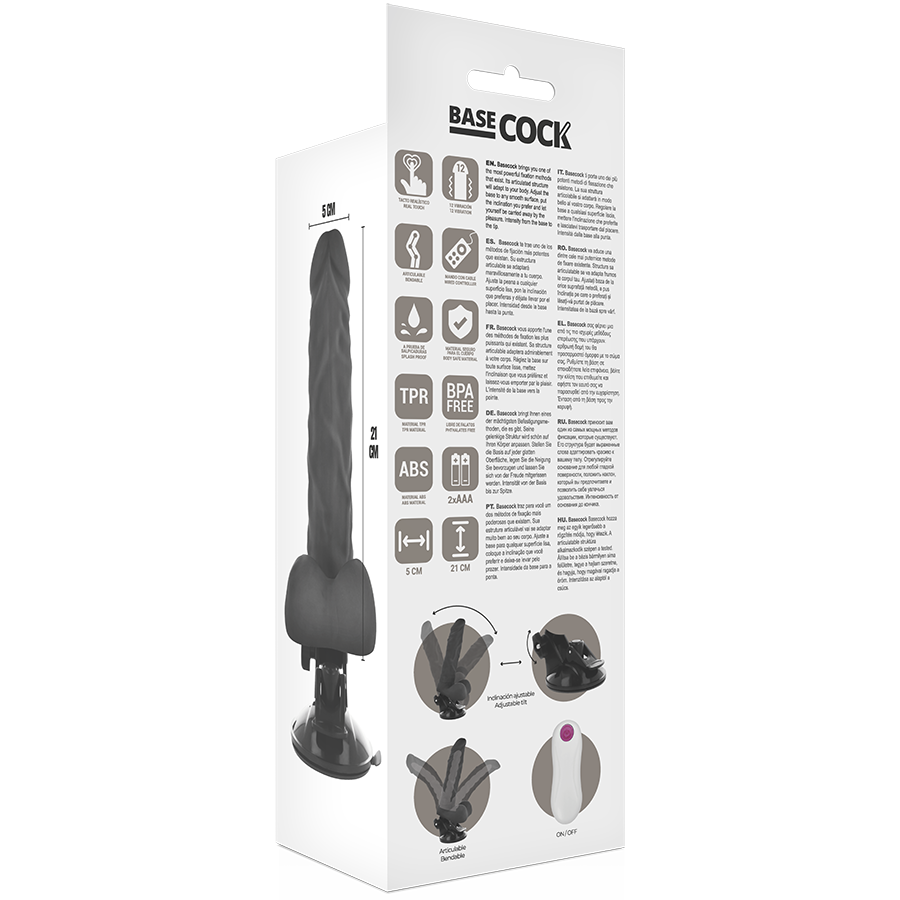 BASECOCK - VIBRADOR ARTICULABLE CONTROL REMOTO NEGRO 21 CM -O- 5 CM - Amore24