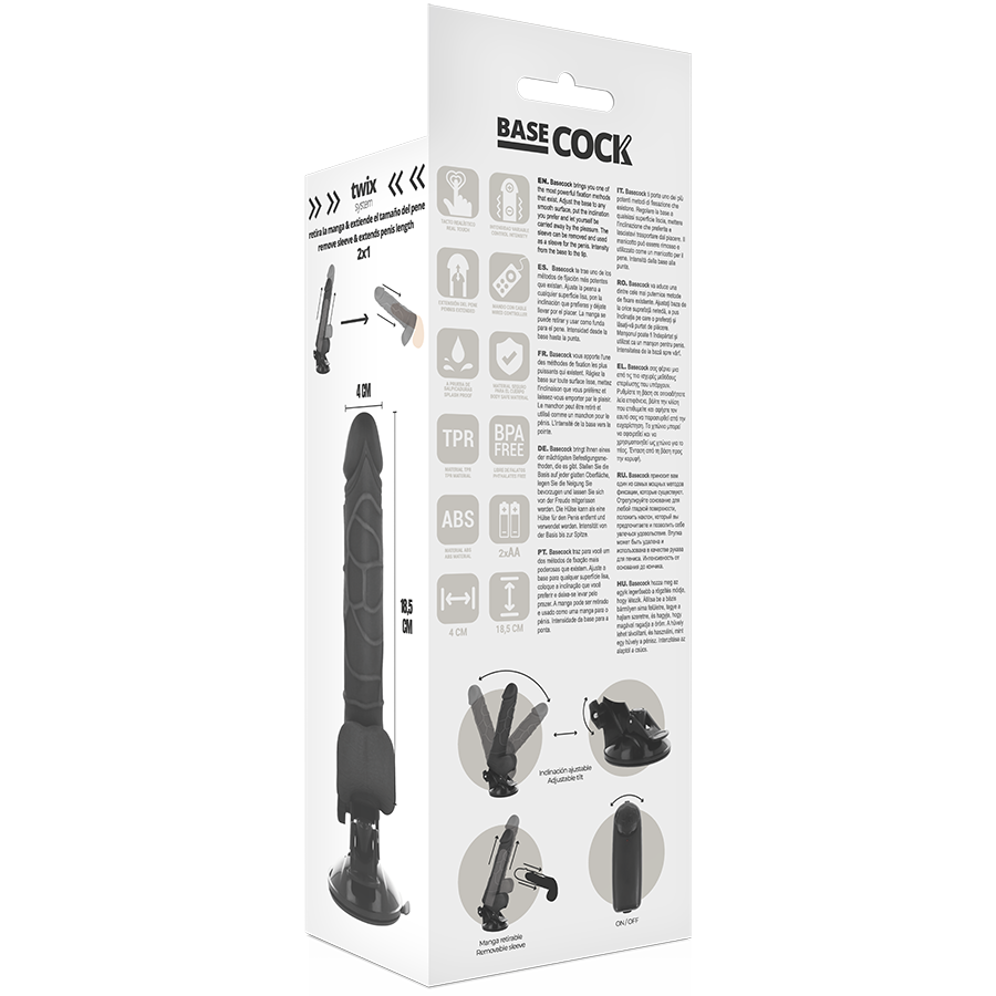 BASECOCK - REALISTIC VIBRATOR REMOTE CONTROL BLACK 18.5 CM -O- 4CM - Amore24
