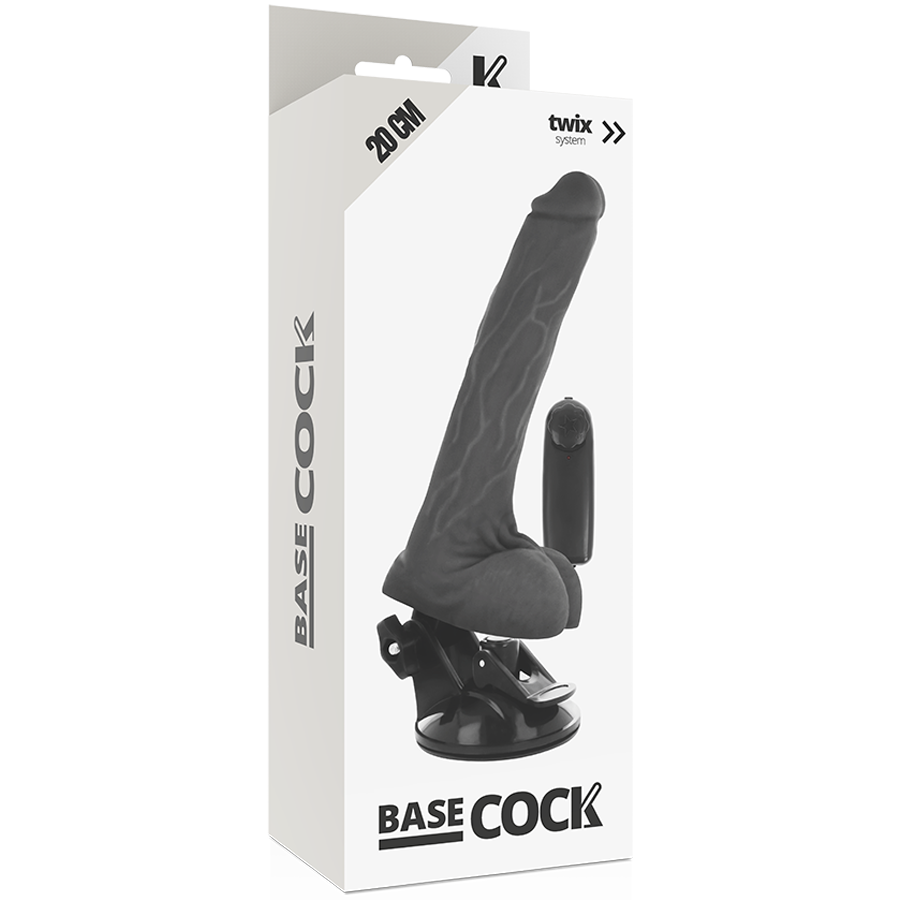 BASECOCK - REALISTIC BLACK REMOTE CONTROL VIBRATOR WITH TESTICLES 20 CM -O- 4 CM - Amore24