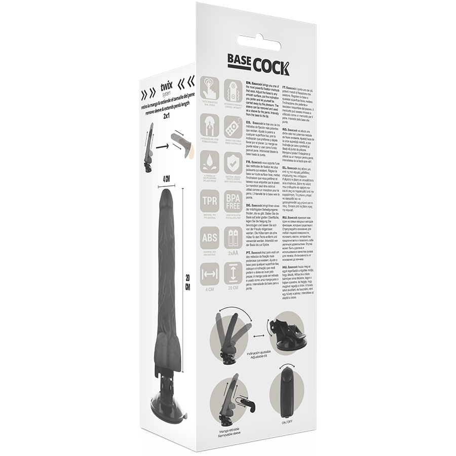 BASECOCK - REALISTIC BLACK REMOTE CONTROL VIBRATOR WITH TESTICLES 20 CM -O- 4 CM - Amore24