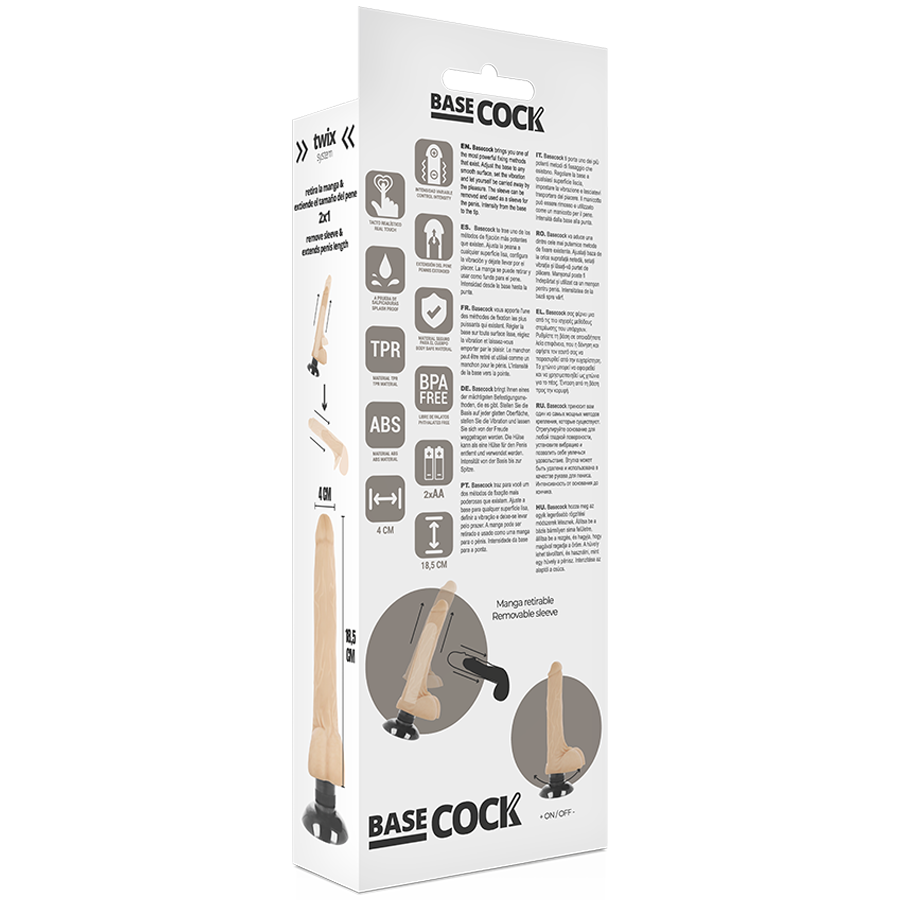 BASECOCK - REALISTIC VIBRATOR 2-1 BLACK 18.5 CM -O- 4 CM - Amore24