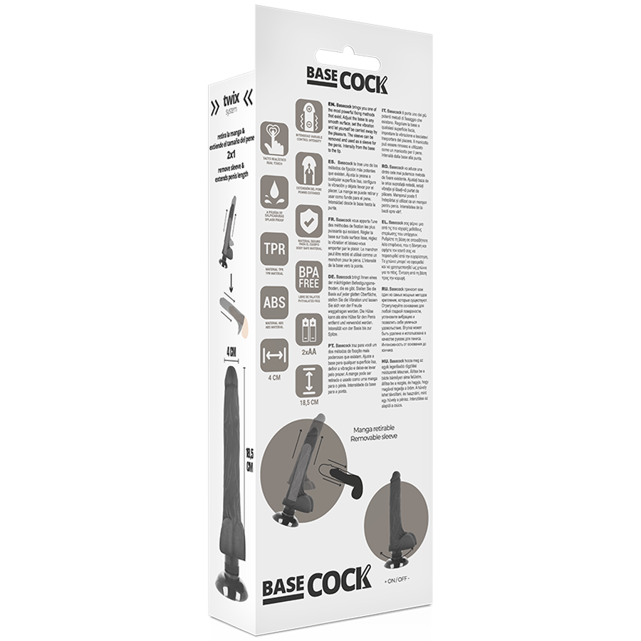 BASECOCK - REALISTIC VIBRATOR 2-1 BLACK 18.5 CM -O- 4 CM - Amore24