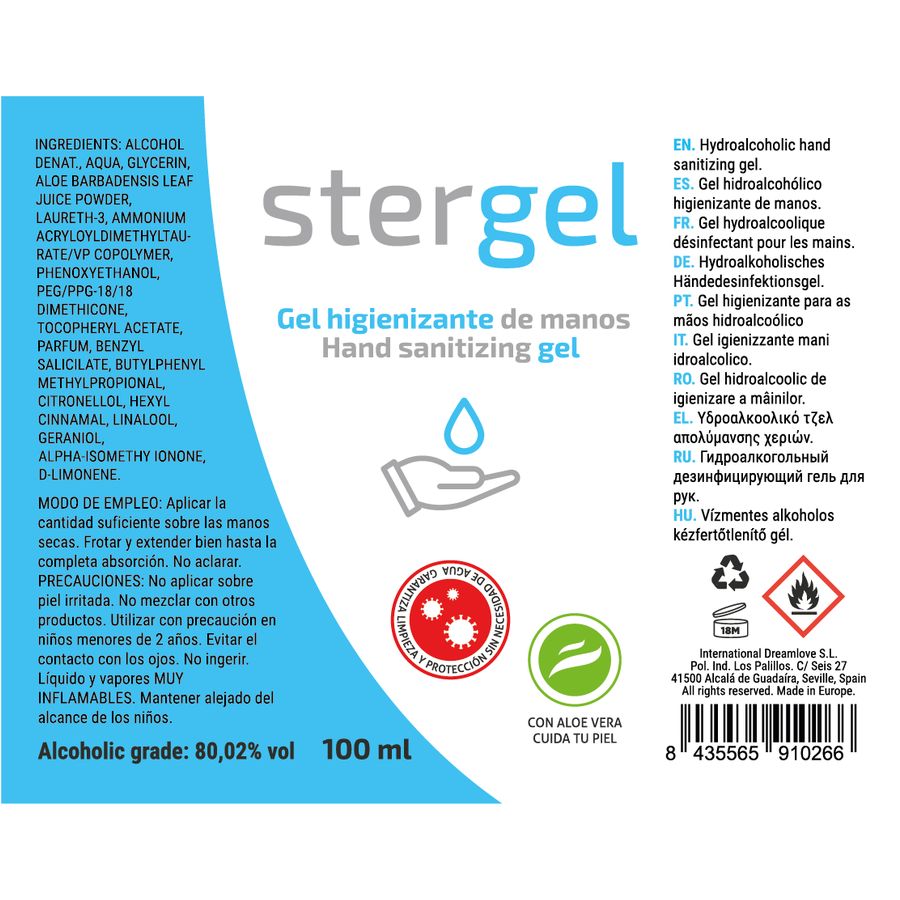 STERGEL - HYDROALCOHOLIC HAND SANITIZING GEL ALOE VERA 100ML - Amore24