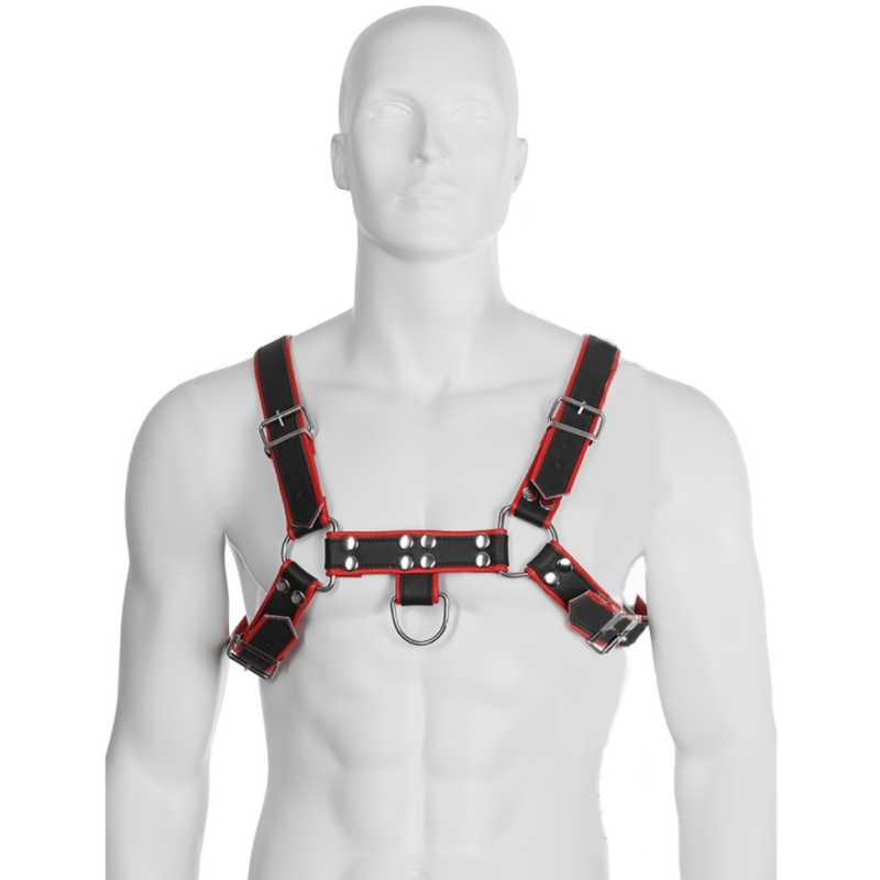 LEATHER BODY - CHAIN HARNESS III BLACK / RED - Amore24
